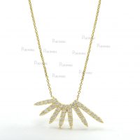 14K Gold 0.25 Ct. Diamond Sun Rays Pendant Necklace Fine Jewelry
