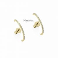 14K Gold 0.25 Ct. Diamonds Long Stick Hoop Huggie Earrings Fine Jewelry