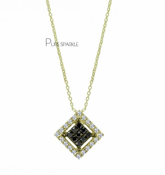 14K Gold 0.25 Ct. White And Black Diamond Charm Necklace Halloween Gift