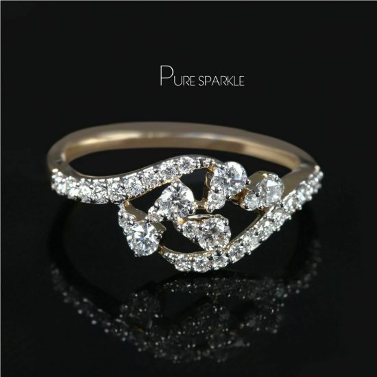 14K Gold 0.26 Ct. Diamond Floral Design Birthday Gift Ring Fine Jewelry