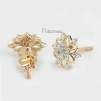 14K Gold 0.26 Ct. Diamond Flower Design Studs Earrings Gift For Her