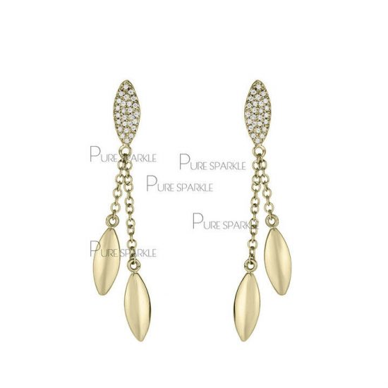 14K Gold 0.26 Ct. Diamond Marquise Puff Element Double Strand Earrings