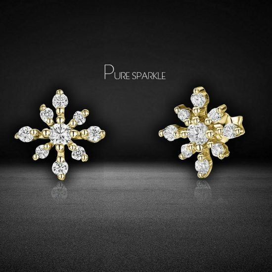 14K Gold 0.26 Ct. Diamond Snowflake Design Studs Earrings Fine Jewelry