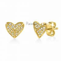 14K Gold 0.26 Ct. Diamonds Heart Earrings Fine Jewelry