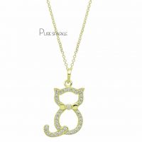 14K Gold 0.26 Ct. VS Clarity Diamond Cat Charm Necklace Halloween Gift