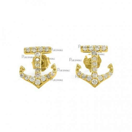 14K Gold 0.27 Ct. Diamond Anchor Design Studs Earrings Fine Jewelry