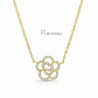 14K Gold 0.27 Ct. Diamond Floral Pendant Necklace Birthday Fine Jewelry