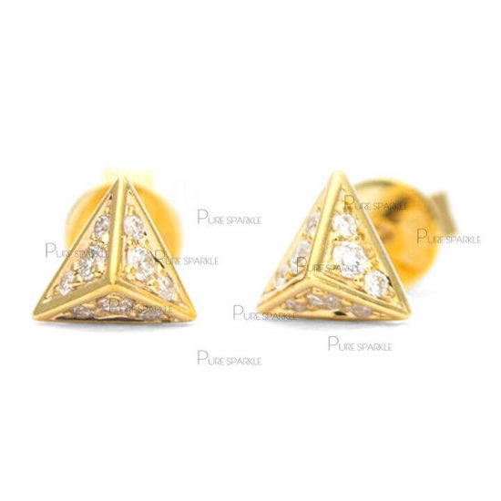 14K Gold 0.27 Ct. Diamond Pyramid Shape Earrings Fine Jewelry
