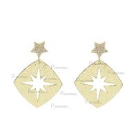 14K Gold 0.27 Ct. Diamond Star Starburst Drop Earrings Gift For Her