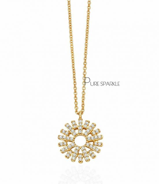 14K Gold 0.27 Ct. Diamond Sun Charm Pendant Necklace Fine Jewelry