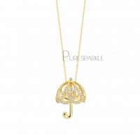 14K Gold 0.27 Ct. Diamond Umbrella Shape Pendant Necklace Fine Jewelry