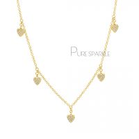 14K Gold 0.28 Ct. Diamond 5 Tiny Hearts Pendant Necklace Fine Jewelry