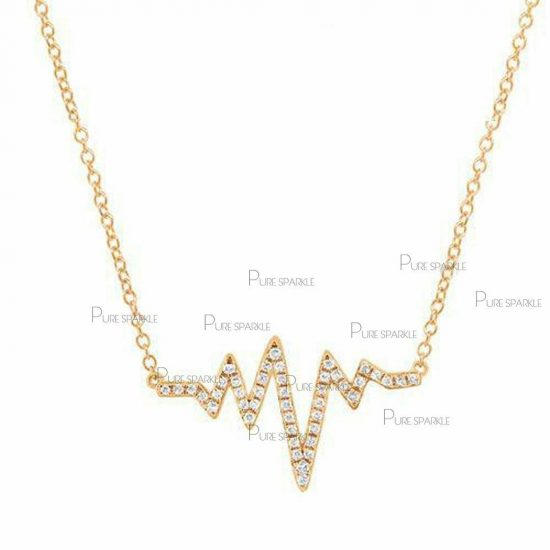 14K Gold 0.28 Ct. Diamond Heartbeat Necklace Valentine's Fine Jewelry