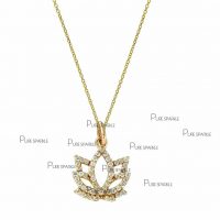 14K Gold 0.28 Ct. Diamond Lotus Charm Pendant Necklace Fine Jewelry