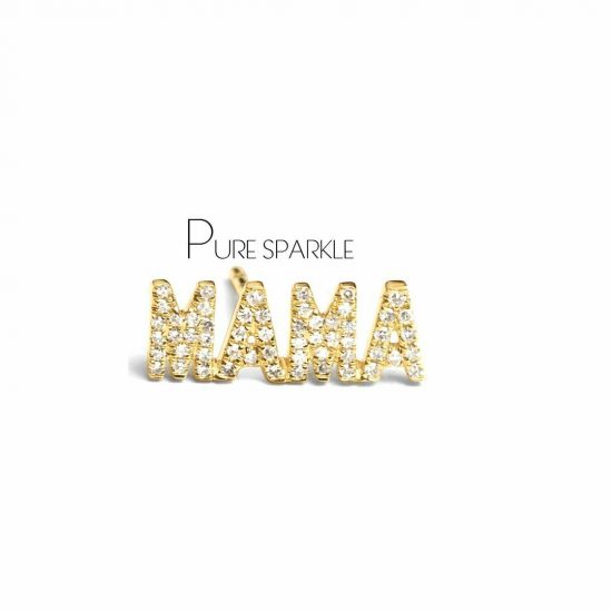 14K Gold 0.28 Ct. Diamond MAMA Earrings Mother's Day Gift (Single Piece)