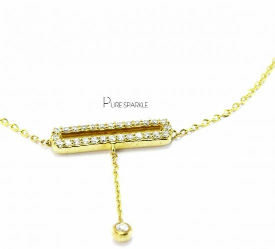14K Gold 0.28 Ct. Diamond Open Rectangular Bar Bracelet Fine Jewelry