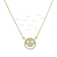 14K Gold 0.28 Ct. Diamond Smiley Face Pendant Necklace Fine Jewelry