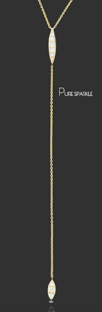 14K Gold 0.28Ct. Diamond Two Marquise Shape Pendant Drop Lariat Necklace