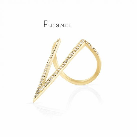 14K Gold 0.28 Ct. Diamond V Shape Ring Fine Jewelry Size - 3 to 8 US