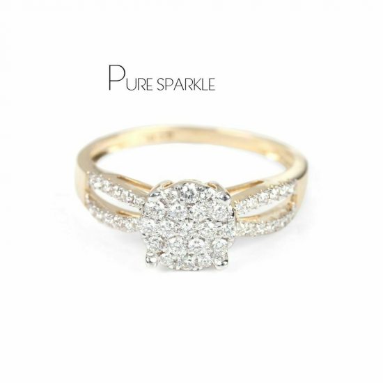14K Gold 0.28 Ct. Pave Diamond Disc Wedding Ring Best gift For Her
