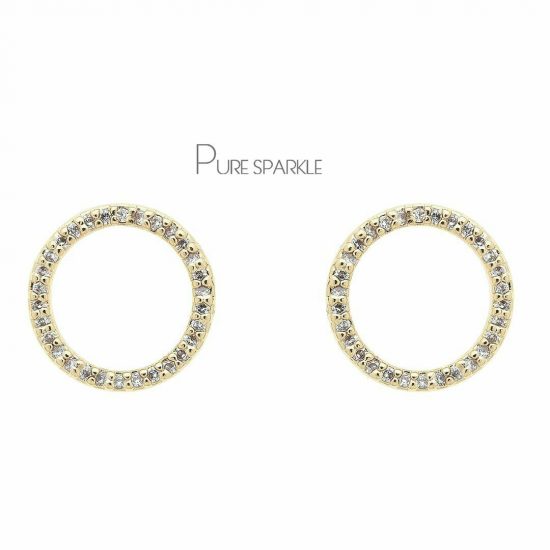 14K Gold 0.30 Ct. Diamond 12 mm Open Circle Studs Earrings Fine Jewelry