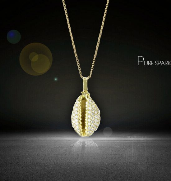 14K Gold 0.30 Ct. Diamond Conch Nautical Pendant Necklace Fine Jewelry