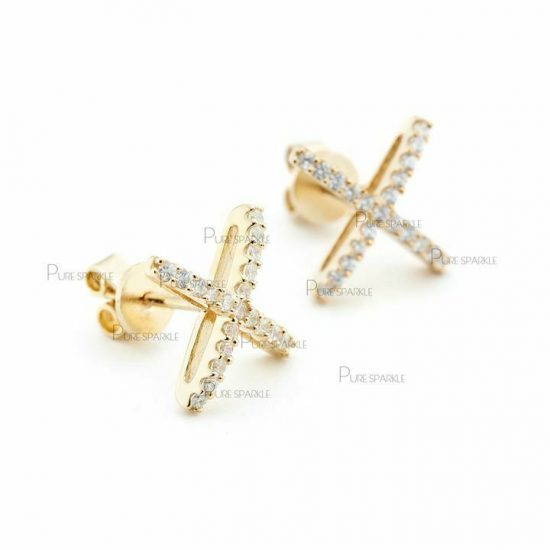 14K Gold 0.30 Ct. Diamond Criss Cross Wedding Earrings Fine Jewelry