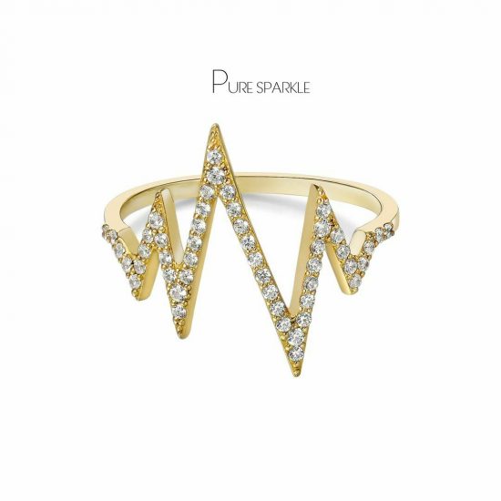 14K Gold 0.30 Ct. Diamond Heartbeat Design Valentine's Ring Fine Jewelry