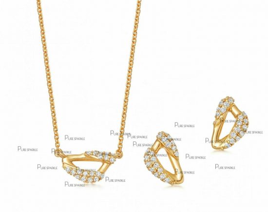 14K Gold 0.30 Ct. Diamond Sail Design Earring Necklace Fine Jewelry Set