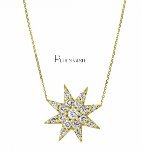 14K Gold 0.30 Ct. Diamond Starburst Charm Pendant Necklace Fine Jewelry