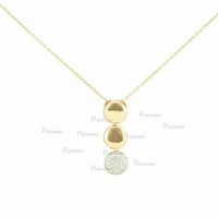 14K Gold 0.30 Ct. Diamond Three Discs Pendant Necklace Fine Jewelry