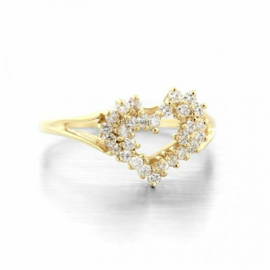 14K Gold 0.30 Ct. Diamond Unique Heart Design Band Ring Fine Jewelry
