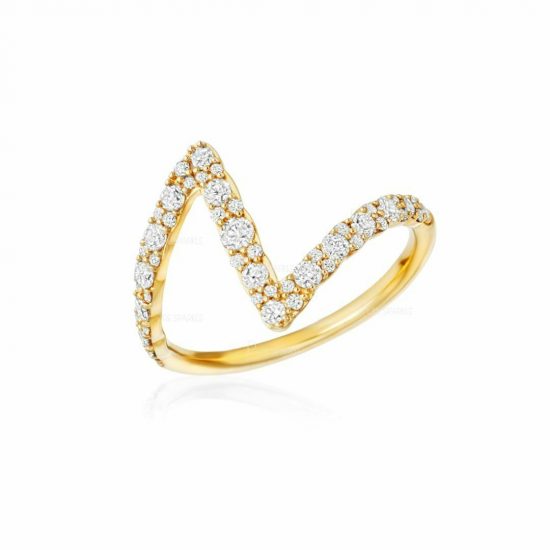 14K Gold 0.30 Ct. Diamond Unique Zig Zag Line Promise Ring Fine Jewelry