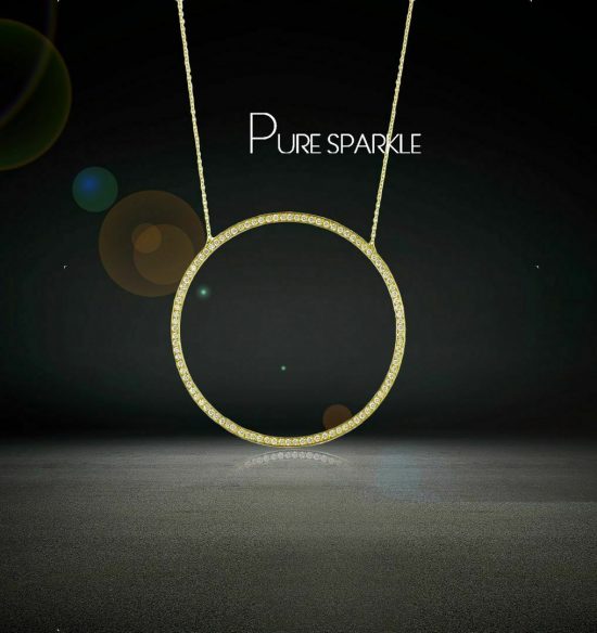 14K Gold 0.30Ct. Pave Diamond Large Circle Pendant Necklace Fine Jewelry