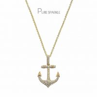 14K Gold 0.32 Ct. Diamond Anchor Charm Pendant Necklace Fine Jewelry