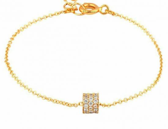 14K Gold 0.32 Ct. Diamond Cylinderical Charm Bracelet Fine Jewelry