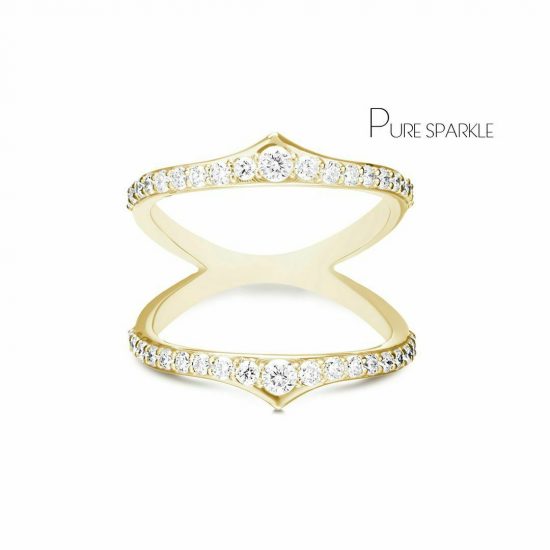 14K Gold 0.32 Ct. Diamond Double Band Ring Fine Jewelry Size-3 to 8 US