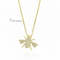 14K Gold 0.33 Ct. Diamond Honeybee Pendant Necklace Fine Jewelry