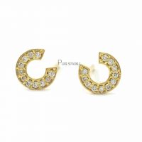 14K Gold 0.33 Ct. Diamond Horseshoe Earring Handmade Fine Jewelry