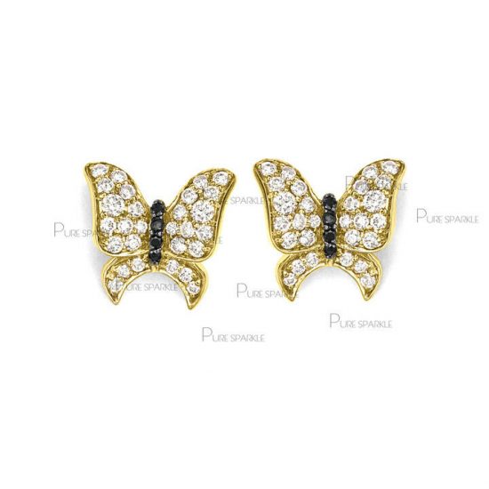 14K Gold 0.33 Ct. White and Black Diamond Butterfly Earring Fine Jewelry