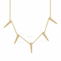 14K Gold 0.34 Ct. Diamond 5 Spikes Necklace Fine Jewelry-New Arrival