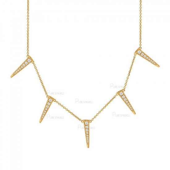 14K Gold 0.34 Ct. Diamond 5 Spikes Necklace Fine Jewelry-New Arrival