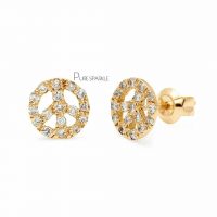 14K Gold 0.34 Ct. Diamond 9 mm Sign Of Peace Earrings Fine Jewelry