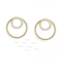14K Gold 0.35 Ct. Diamond Double Circle Geometrical Earring Fine Jewelry