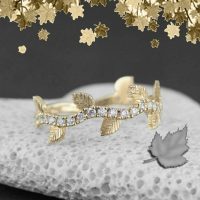 14K Gold 0.35 Ct. Diamond Leaf Design Eternity Band Ring Fine Jewelry