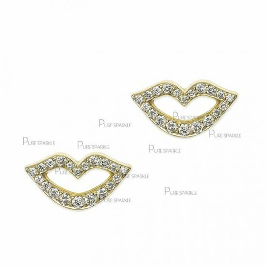 14K Gold 0.35 Ct. Diamond Lips Design Studs Earrings Gift For Her