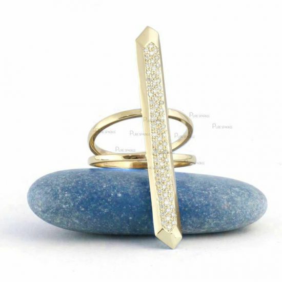 14K Gold 0.35 Ct. Diamond Long Bar Double Shank Statement Ring Jewelry