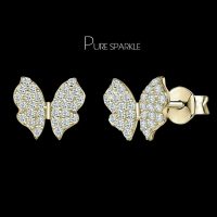 14K Gold 0.35 Ct. Diamond Minimalist Butterfly Stud Earring Fine Jewelry