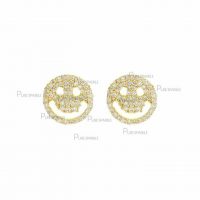 14K Gold 0.35 Ct. Pave Diamonds 10 mm Smiley Face Earrings Fine jewelry