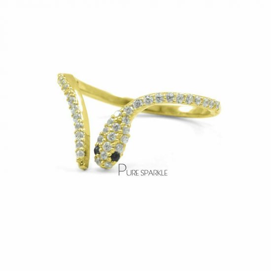 14K Gold 0.35 Ct. White And Black Diamond Snake Ring Fine Jewelry